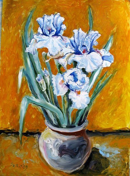 Painting titled "Irises" by Ixygon, Original Artwork, Oil