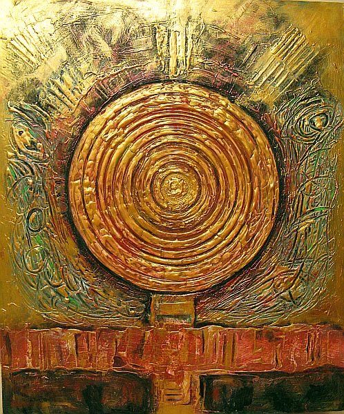 Painting titled "Magic of Gold (Reli…" by Ixygon, Original Artwork, Oil