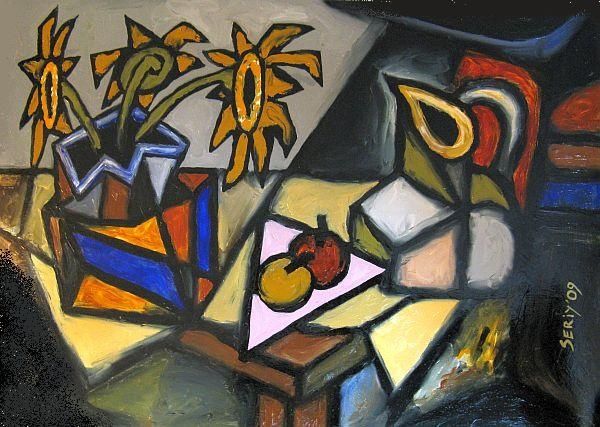 Painting titled "Still life with Sun…" by Ixygon, Original Artwork, Oil