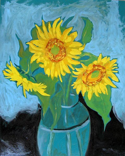 Painting titled "Sunflowers" by Ixygon, Original Artwork, Oil