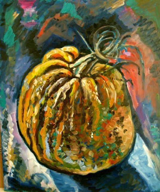Painting titled "Pumpkin" by Ixygon, Original Artwork, Oil