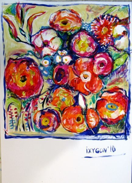 Painting titled "Flowers" by Ixygon, Original Artwork, Oil