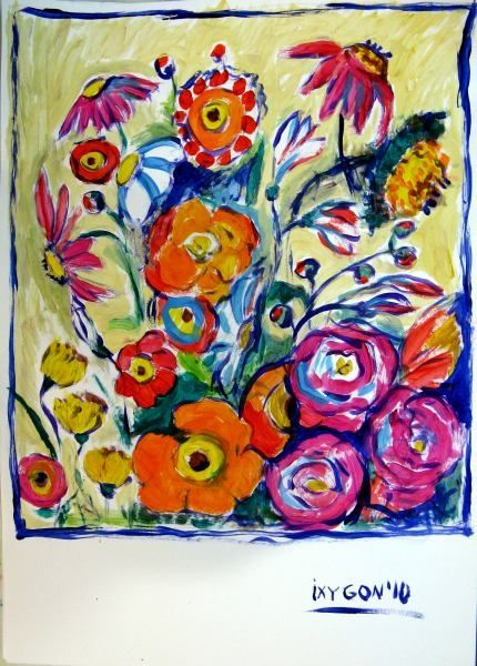 Ζωγραφική με τίτλο "Flowers" από Ixygon, Αυθεντικά έργα τέχνης, Λάδι