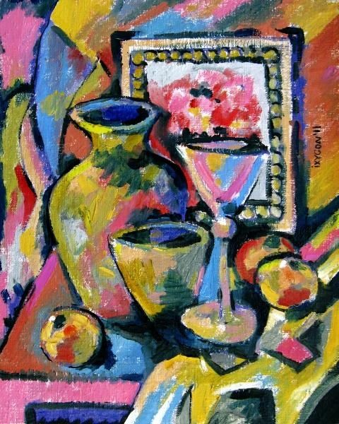 Painting titled "Still Life" by Ixygon, Original Artwork, Oil