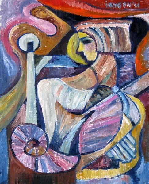Картина под названием "Woman in Chair" - Ixygon, Подлинное произведение искусства, Масло