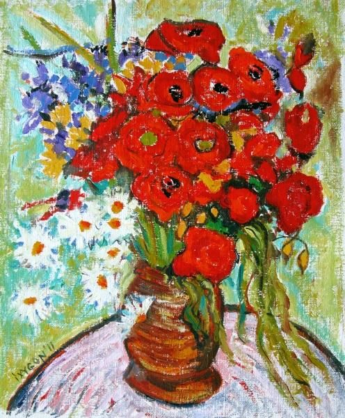 Malerei mit dem Titel "Poppy flowers- Afte…" von Ixygon, Original-Kunstwerk, Öl