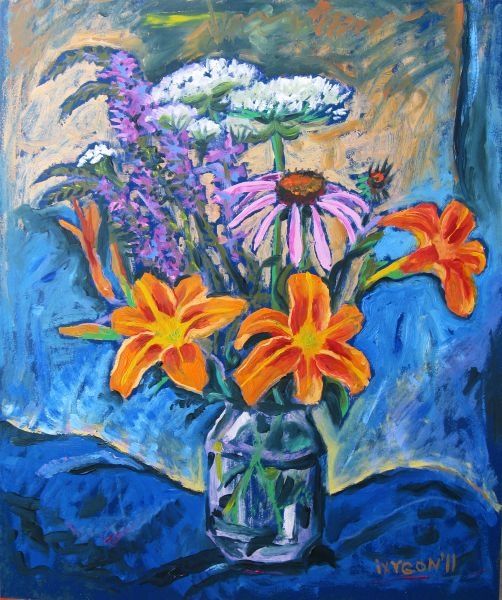 Painting titled "Daylilies" by Ixygon, Original Artwork, Oil