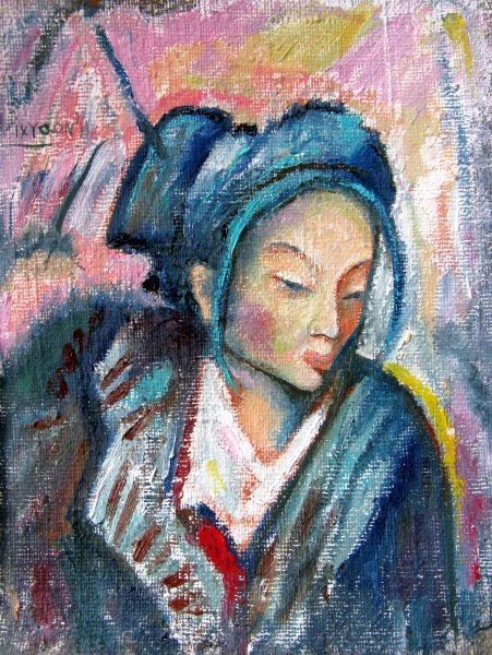 Картина под названием "Far East Woman" - Ixygon, Подлинное произведение искусства, Масло