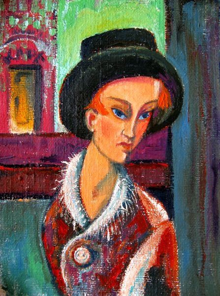 Painting titled "Woman in coat" by Ixygon, Original Artwork, Oil