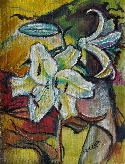 Painting titled "Lilies-2" by Ixygon, Original Artwork, Oil