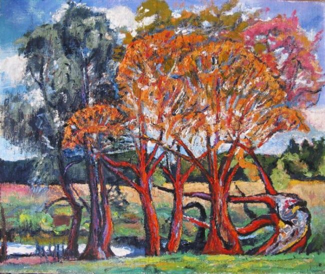 Картина под названием "Red Trees" - Ixygon, Подлинное произведение искусства, Масло