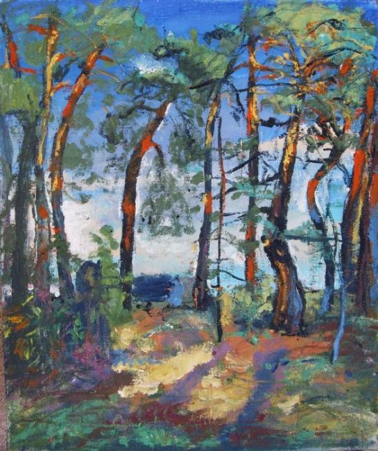 Painting titled "Pine trees" by Ixygon, Original Artwork, Oil