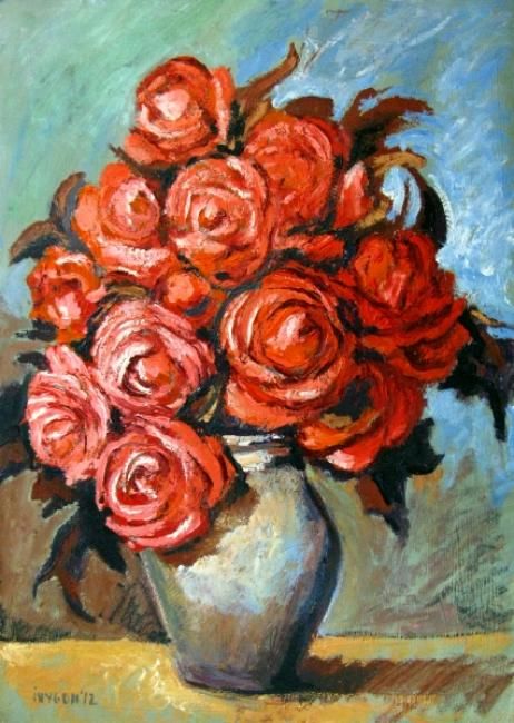 Painting titled "Roses" by Ixygon, Original Artwork, Oil