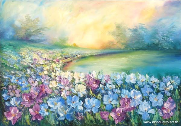 Peinture intitulée "Campo de flores  /M…" par Iza, Œuvre d'art originale