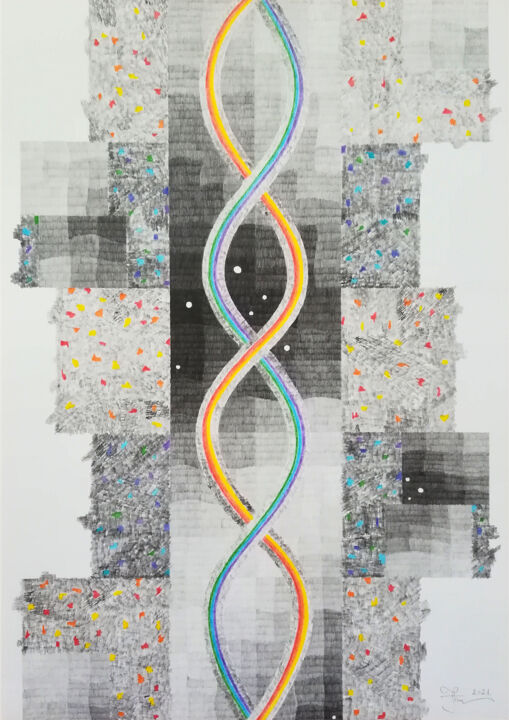 Dessin intitulée "Je crée, donc je su…" par Izabela Hren, Œuvre d'art originale, Crayon