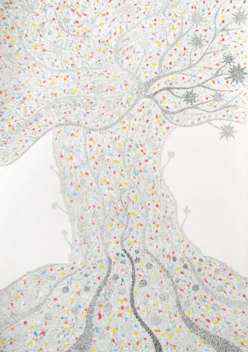 Desenho intitulada "L'arbre créatif" por Izabela Hren, Obras de arte originais, Lápis