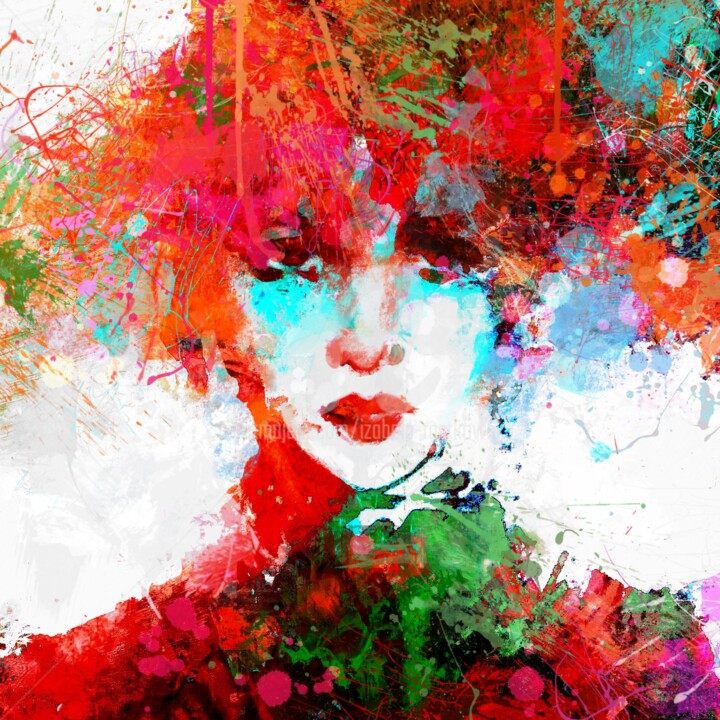 Digital Arts titled "Red hair, green sca…" by Izabela Rostkowska, Original Artwork, 2D Digital Work