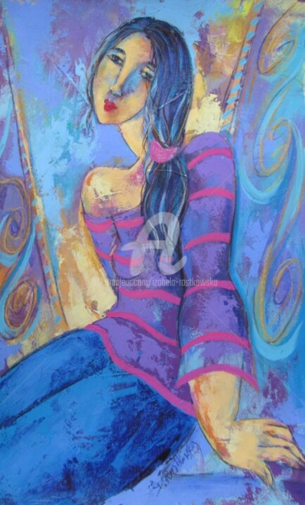 Painting titled "WOMAN BLUE" by Izabela Rostkowska, Original Artwork