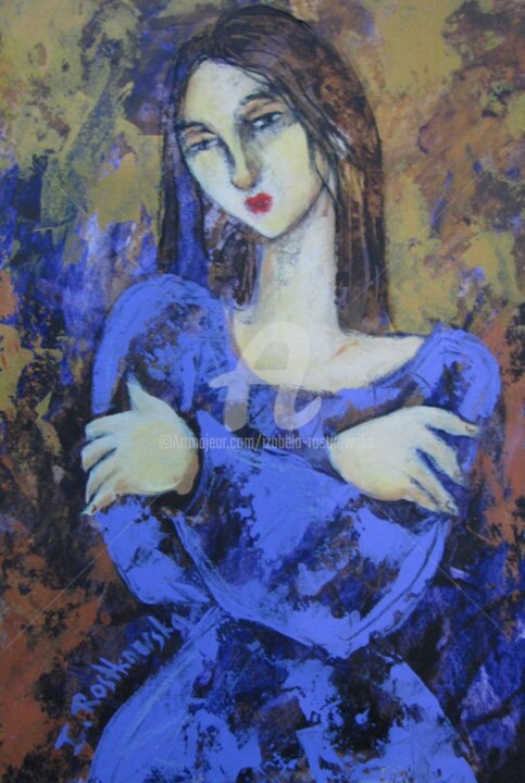 Painting titled "WOMAN IN BLUE" by Izabela Rostkowska, Original Artwork