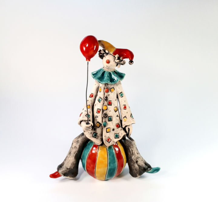 Sculpture titled "The Playful Clown,…" by Izisculptures, Original Art, Ceramics