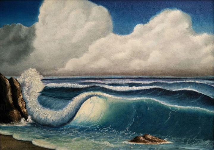 Painting titled "Blue wave" by Lev Bibinski, Original Artwork, Oil