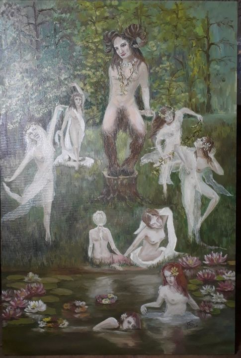 Painting titled "Ночь на Иван Купала" by Iana Aleksandrovna, Original Artwork, Oil
