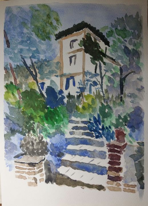 Painting titled "Azul" by Fernando, Original Artwork, Watercolor