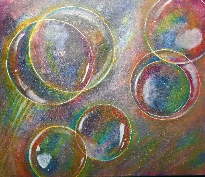 Pittura intitolato "Bubbles in the sky" da Poussy, Opera d'arte originale, Acrilico