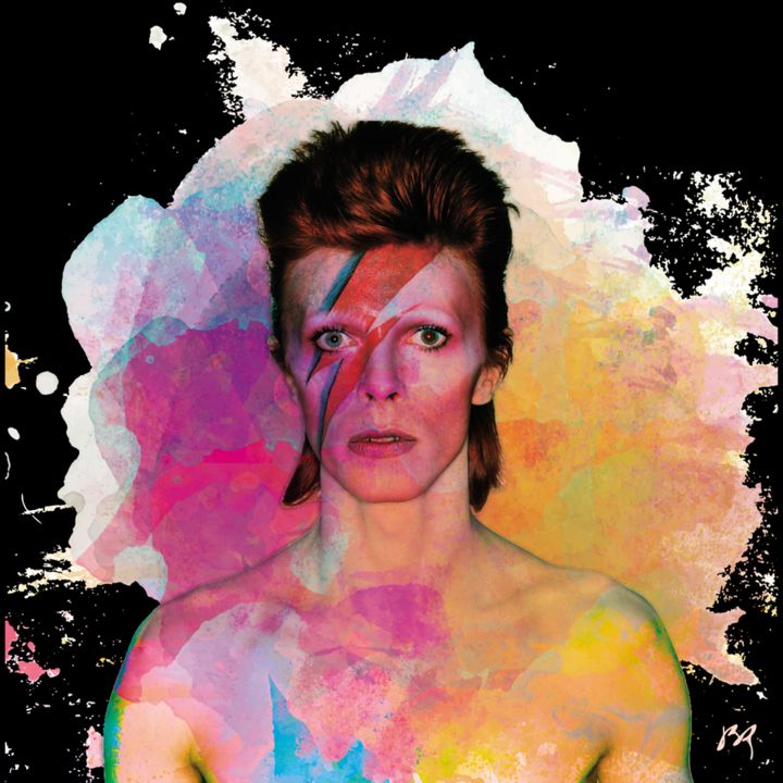 Digital Arts titled "BOWIE I" by J. Brobin, Original Artwork, 2D Digital Work Mounted on Wood Stretcher frame