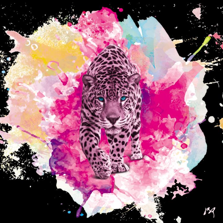 Digital Arts titled "LEOPARD I" by J. Brobin, Original Art, 2D Digital Work Mounted on Stretcher frame