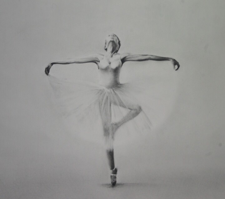 Zeichnungen mit dem Titel "Ballerina 7" von John C, Original-Kunstwerk, Kohle