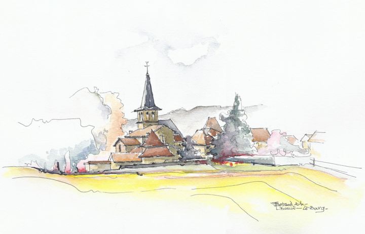 Painting titled "Burcin - Vue d'ense…" by Jean-François Bertrand, Original Artwork, Watercolor