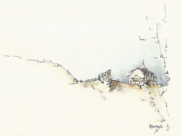 Painting titled "Saigon - L'église" by Jean-François Bertrand, Original Artwork, Watercolor