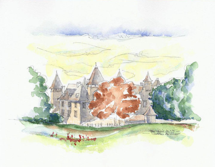 Painting titled "chateau-de-virieu-v…" by Jean-François Bertrand, Original Artwork, Watercolor