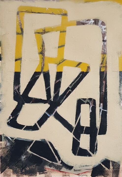 Pittura intitolato "Yellow black sand" da J.Kesin, Opera d'arte originale, Acrilico