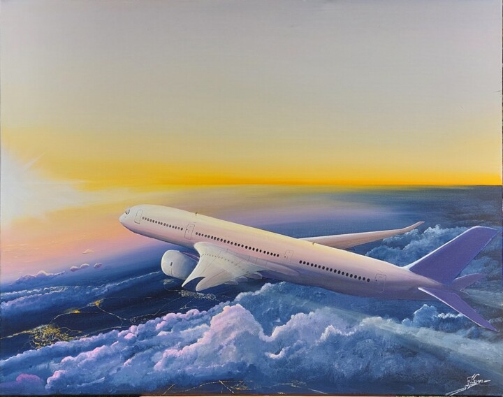 Peinture intitulée "Sunrise A350" par J.Lemki, Œuvre d'art originale, Acrylique
