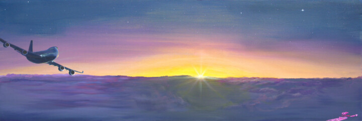 Peinture intitulée "Flight Level Sunset" par J.Lemki, Œuvre d'art originale, Acrylique