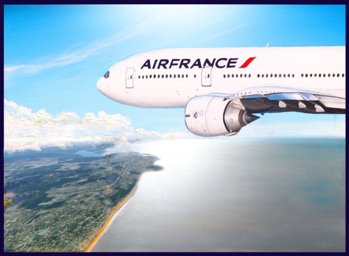 Painting titled "Air France - Cayenne" by J.Lemki, Original Artwork, Acrylic