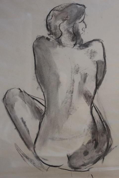 Disegno intitolato "zittend naakt" da J.M. Mondria, Opera d'arte originale, Carbone