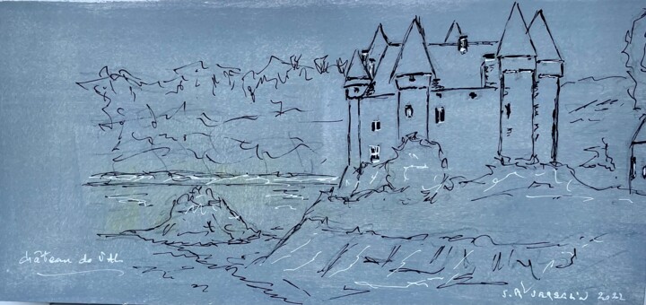Dibujo titulada "Le Château de Val (…" por J-Ph Verselin, Obra de arte original, Rotulador