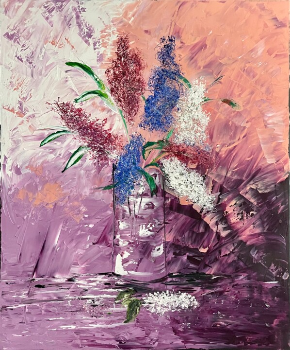 제목이 "Le bouquet"인 미술작품 J-Ph Verselin로, 원작, 기름 나무 들것 프레임에 장착됨