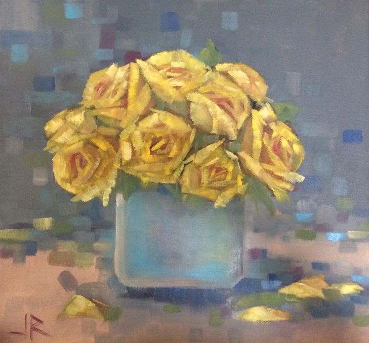 Картина под названием "Yellow Roses" - Jana Ruppertova, Подлинное произведение искусства, Масло