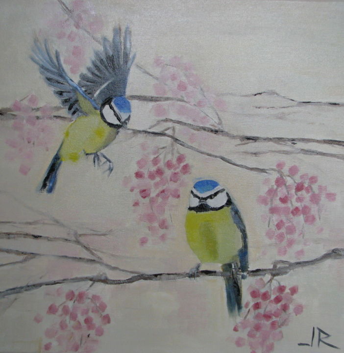 Peinture intitulée "Blue Tits" par Jana Ruppertova, Œuvre d'art originale, Huile