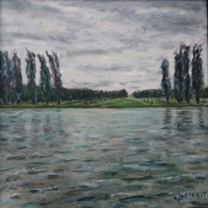 「Le grand canal du P…」というタイトルの絵画 Julien Saletteによって, オリジナルのアートワーク, オイル ウッドストレッチャーフレームにマウント
