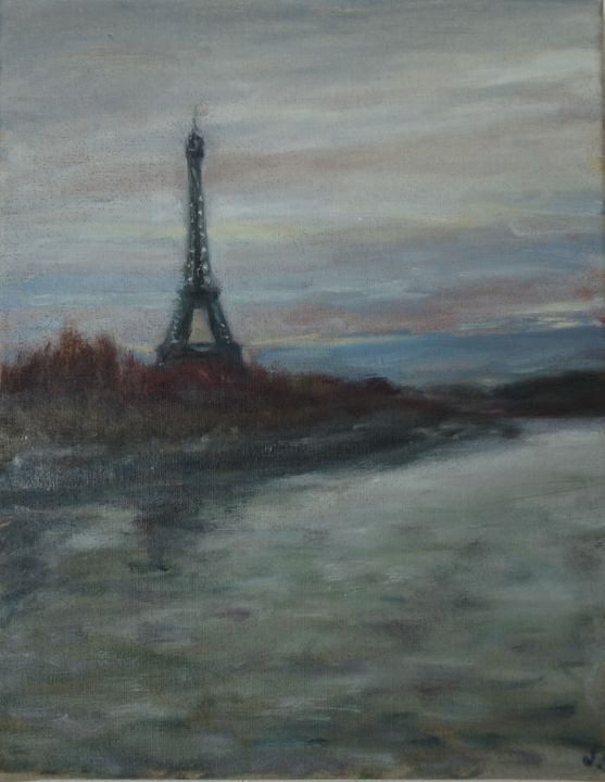 Painting titled "La Tour Eiffel - PA…" by Julien Salette, Original Artwork, Oil Mounted on Wood Stretcher frame