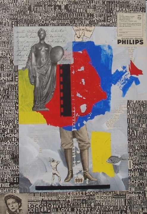 Collages intitulée "Red and blue" par Jaroslav Seibert, Œuvre d'art originale