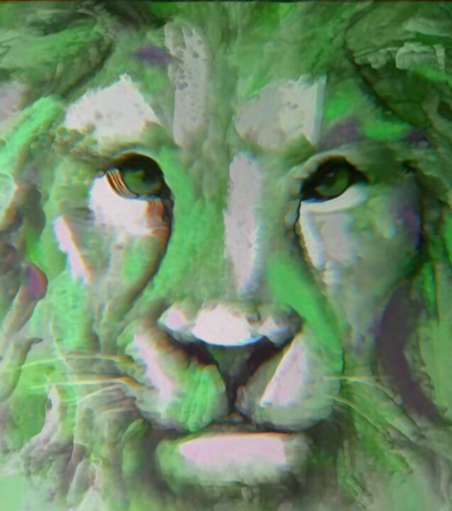 Digital Arts titled "Lion turned Green" by J. Thompson J.T, Original Artwork, Digital Painting