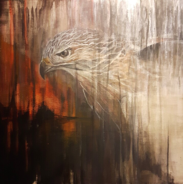 Peinture intitulée "bird of prey" par J Van Ginneken, Œuvre d'art originale, Acrylique