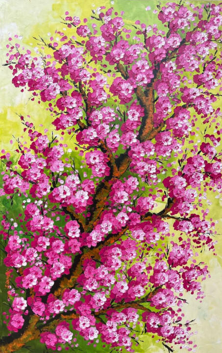 Ζωγραφική με τίτλο "Sakura Bloom #2" από J. Woko, Αυθεντικά έργα τέχνης, Ακρυλικό