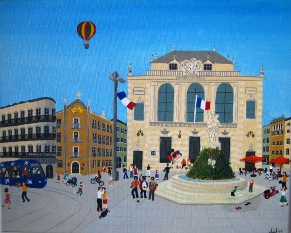 Peinture intitulée "La place de la Comé…" par Jean Louis Jabalé, Œuvre d'art originale